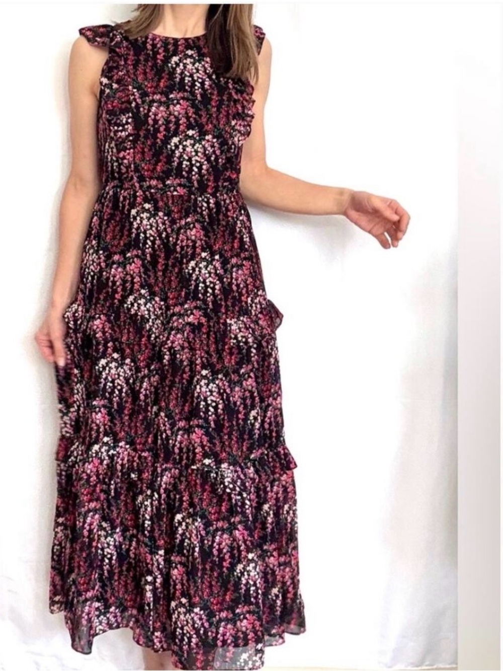 EUC J Crew Factory sleeveless floral ruffle tiered maxi dress - size 12